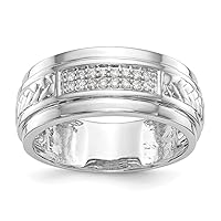 14k White Gold 1/8 Carat Diamond Trio Mens Wedding Band Size 10.00 Jewelry Gifts for Men