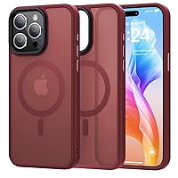 Facbiny Magnetic Case for iPhone 15 Pro Max Case, [Compatible with Magsafe][Military-Grade Drop Tested] Translucent Matte Shockproof Case, Wine Red