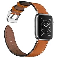 Fullmosa Compatible Apple Watch Band 40mm 41mm 44mm 45mm, Leather Band Compatible with iWatch Ultra Apple Watch Series 8 7 6 5 4 SE2 SE, 40mm 41mm Light Brown+Silver Buckle
