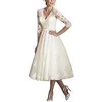 Women's Short Vintage Wedding Dress V-Neck Lace Bridal Gowns
