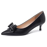Women Pointed Toe Dressy Low Heels Classy Premium Leather Pumps with Bow for Work Court Shoes