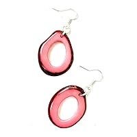 Rose Pink Tagua Earrings, Vegetable Ivory Dangle Earrings Tag197, Handmade Organic Earrings, Tagua Earrings in Pink