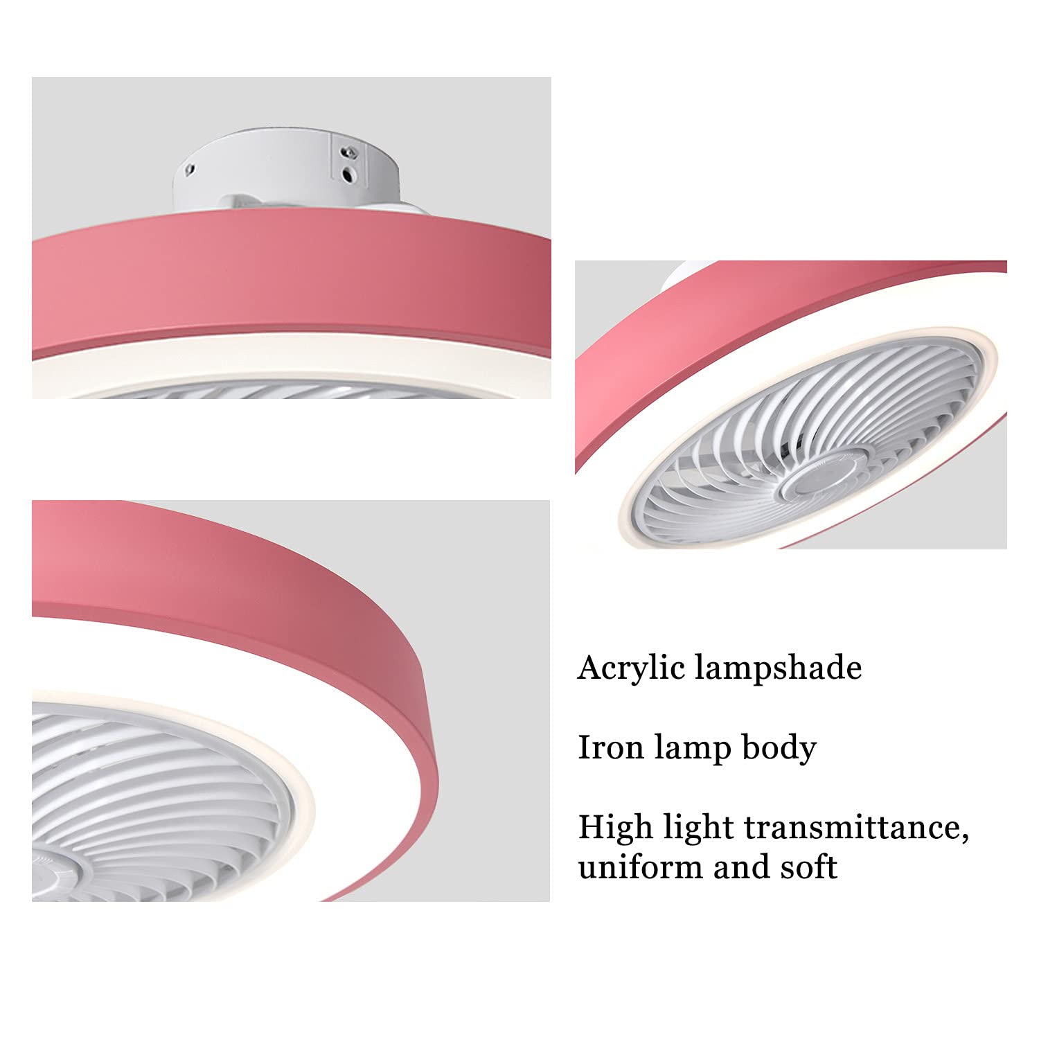 SEYFI Ceiling Fan Lights with Remote Control Fan Light Dimmable Ceiling Fans with Lights and Remote for Bedrooms Ceiling Fans Withps Silent in Lighting 3 Speeds Timer/Pink