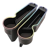 7 Color Led Car Seat Gap Organizer Car Seat Pocket Gap Filler with USB+C Charger,2 Pack Car Seat Gap Storage Console Side Gap Filler with Cigarette Lighter 2023 Fast Charger Seat Gap Filler (Black)