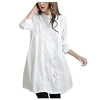 uellak Women's Tunic Blouse, Lace, Embroidered, Top, Loose, Sheer, Cute, White Shirt, 3/4 Sleeve, Long Shirt, Tunic Dress, Casual, A-Line, Floral Pattern, Lace, Elegant, Beautiful, Body Cover,