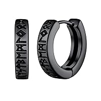 FaithHeart Norse Viking Runes Hoop Earrings for Men Hypoallergenic Stainless Steel Punk Huggie Hoop Earring Sturdy Norse Mythology Jewerly Gifts