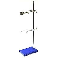 Chemical Resistant Steel Ring Stand Set - Lab Stand Support with Clamp - 8 Inch x 5 Inch Base, 24 Inch Rod - Use as Glass Funnel Stand or Test Tube Holder