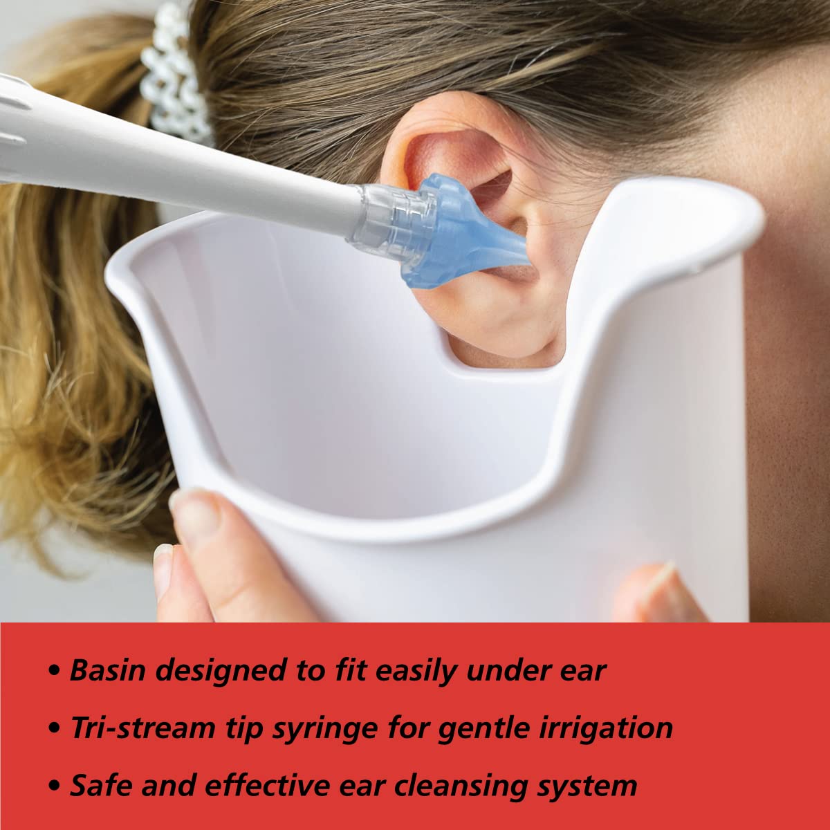 Acu-Life Ear Irrigator, Soft Tri-Steam Fit with Flarred Design for Comfort, Includes Basin, Ear Syringe and Easy Squeeze Bottle