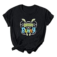 Easter Shirts for Women Bunny Letter Printed Short Sleeve Tees Cute Tops Holiday Outfit Easter Tshirts Crewneck Cute Tee
