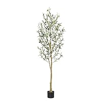 Tall Faux Olive Tree，6Ft(72”) Realistic Potted Silk Artificial Olive Tree， Fake Olive Trees Indoor with Green Leaves and Big Fruits for Home Office Living Room Bedroom Stairs Patio Decor.