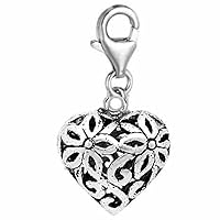 Clip on Hallow Heart Charm Dangle Pendant for European Clip on Charm Jewelry with Lobster Clasp