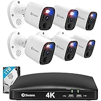 Swann Home DVR Security Cam System with 1TB HDD, 8 Channel 6 Cam, 4K UHD Video, Indoor Outdoor Wired Surveillance CCTV, Color Night Vision, Heat Motion Detection, LED Lights, Sirens, 856806