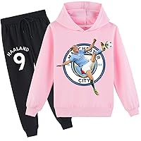 Boy Girls Erling Haaland Pullover Hoodie and Jogger Pants-2 Pcs Clothes Set Hood Sweatshirt in 9 Colors