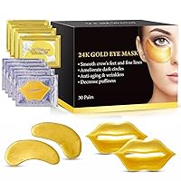 Lip and Eye Mask Set -30pcs Clear Lip Mask,10pcs 24K Gold Lip Masks,20pcs Gold Eye Mask Under Eye Patch