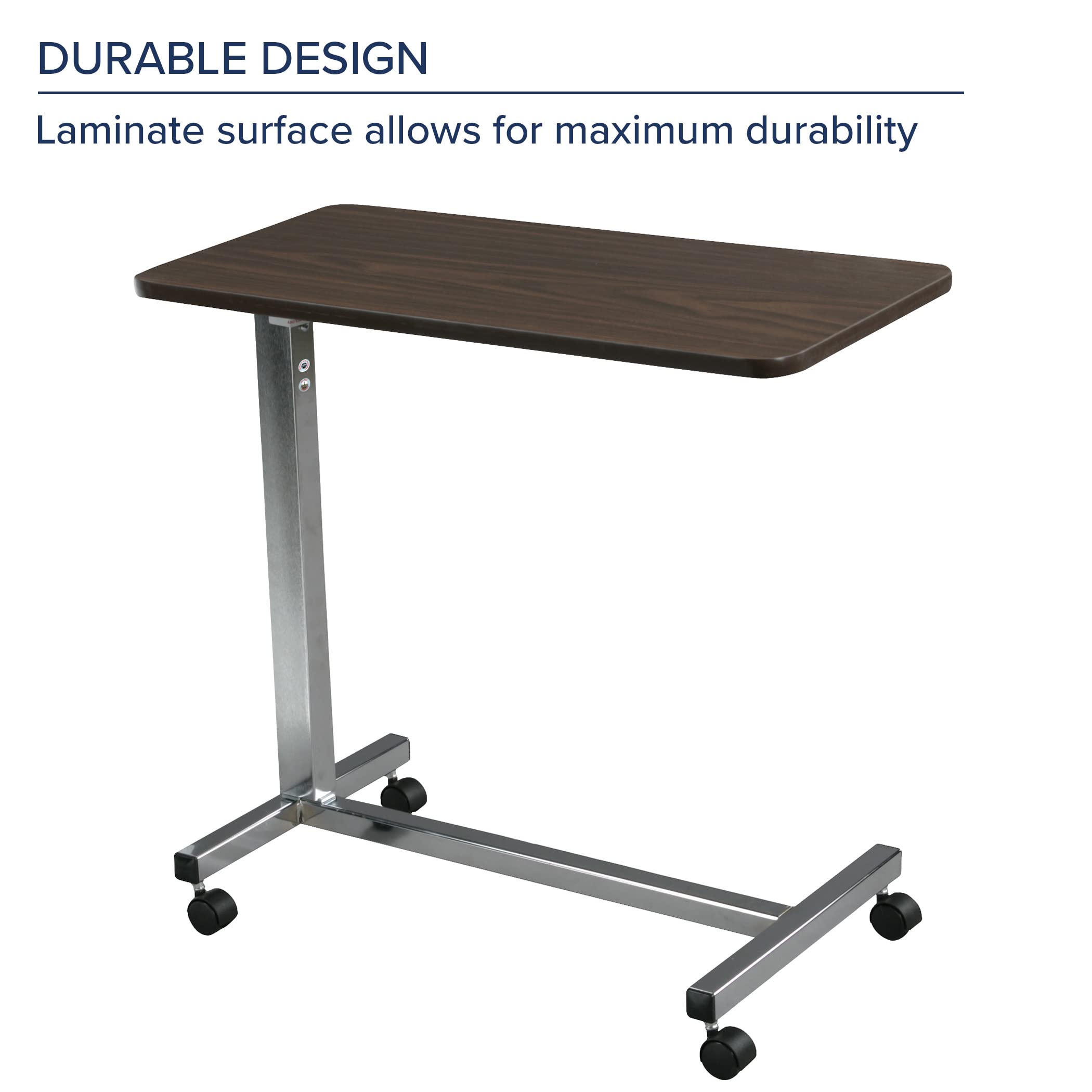 Drive Medical 13003 Non Tilt Top Overbed Table with Wheels, Chrome