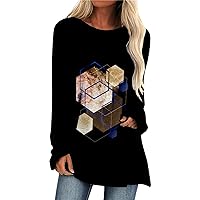 Women Casual Tunic Long Sleeve Tops to Wear with Leggings Printed Pullover Henley Blouses O-Neck Shirts Sweatshirt