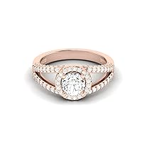 GEMHUB Lab Created G VS1 Diamond 14k Rose Gold 1. CT Round Shape Halo Style Bridal Anniversary Ring Sizable