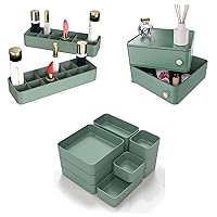 Stackable Drawer Organizer Makeup Organizer, Desk and Dresser Countertop Organizers and Storage Boxes Lipstick Nail Polish Holders Stand Cosmetic Display Case Utensils in Bathroom Dresser, Green