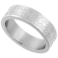 Surgical Stainless Steel 6 mm Autism Awareness Jigsaw Puzzle Wedding Band Ring, Sizes 5-9