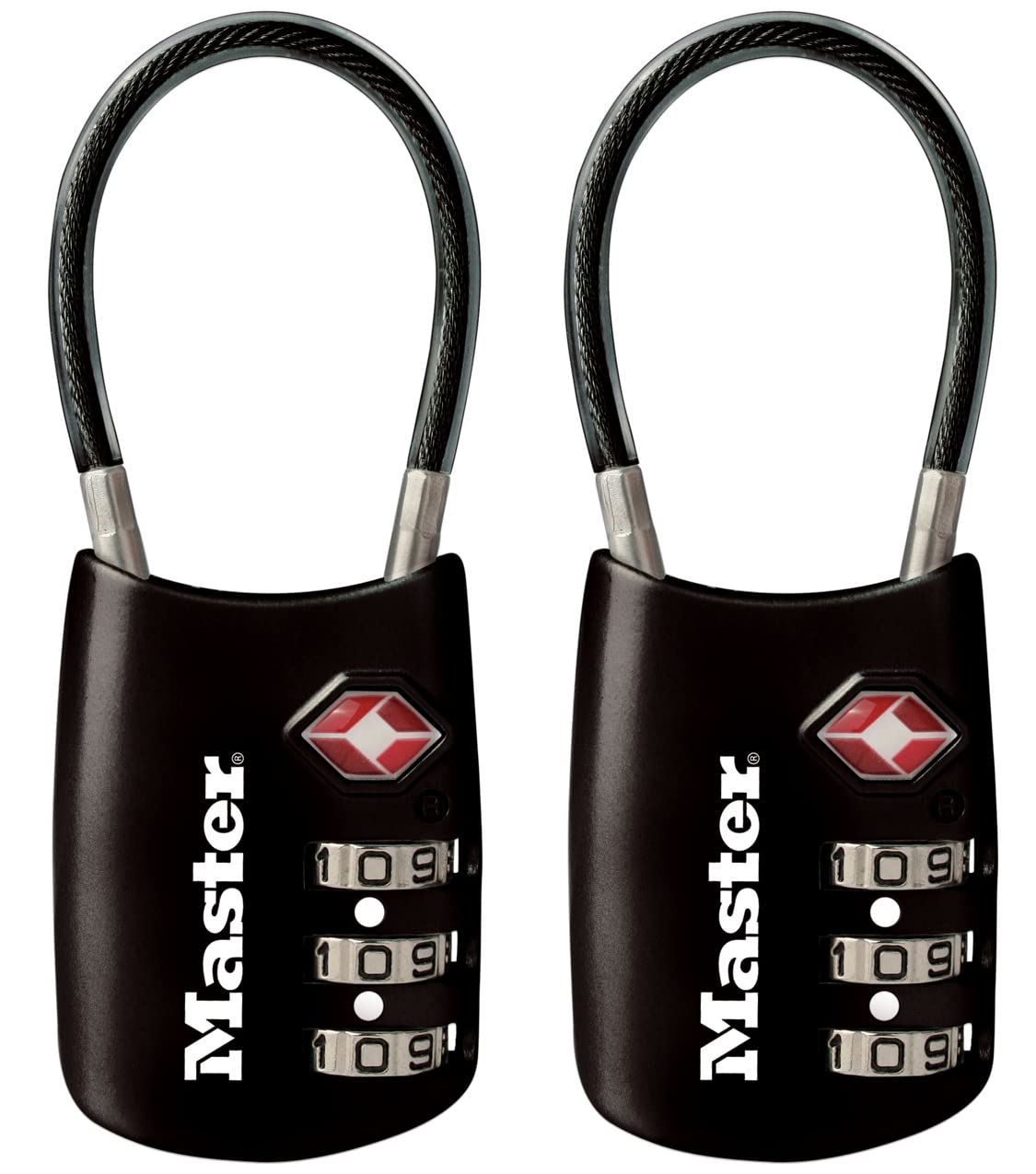 Master Lock Padlock, Set Your Own Combination TSA Accepted Cable Luggage Lock, 1-3/16 in. Wide, Assorted Colors, 4688T 2Pk