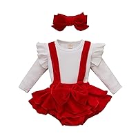 Character Set Girls Infant Newborn Baby Girls Long Ruffled Sleeve Ribbed Blouse Tops Crop Top Suit (Red, 3-6 Months)