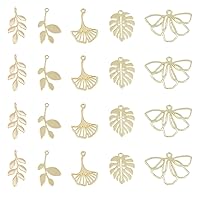 SUPERFINDINGS 20Pcs 5 Style Alloy Leaf Pendant Charms Light Gold Monstera Leaf Ginkgo Leaf Charms Leafy Branch Dangle Charms with Loops for Earring Necklaces Jewelry Craft Making Hole 1~1.6mm