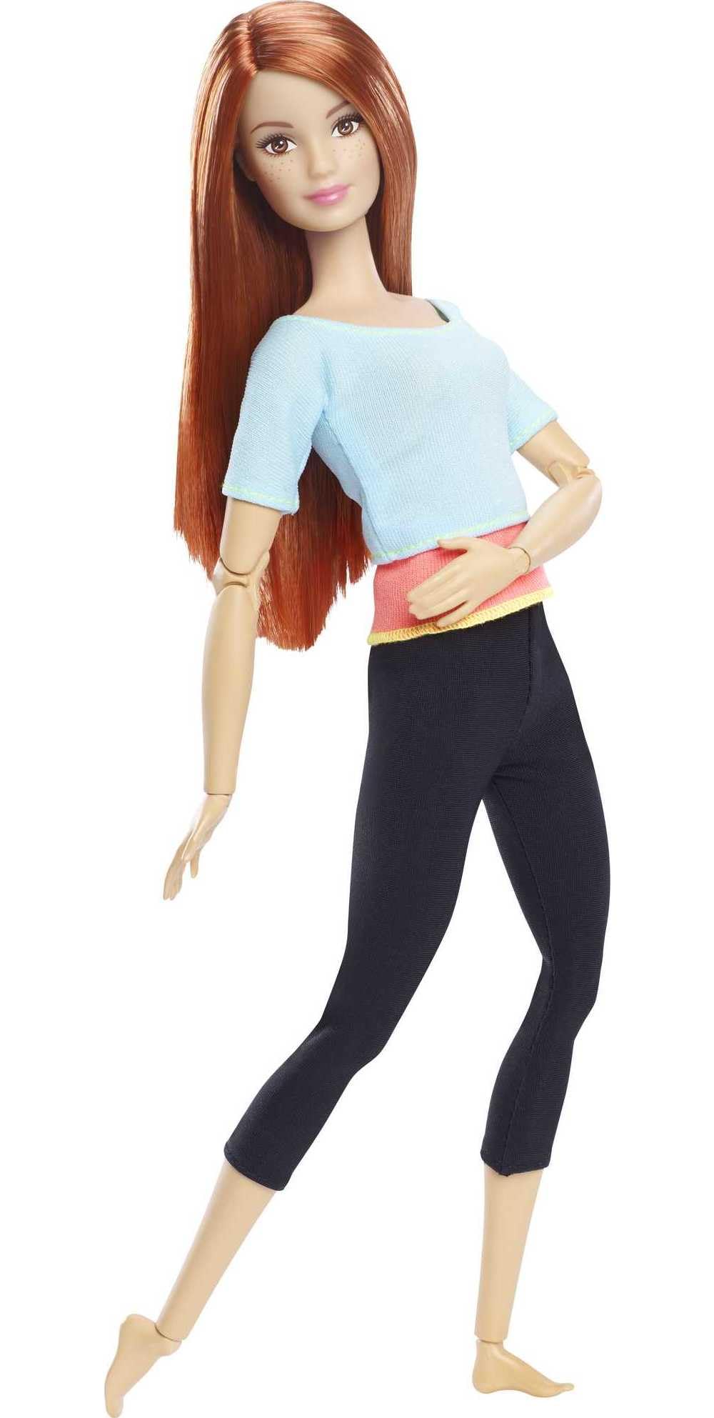 Barbie Made to Move Posable Doll in Pastel Blue Color-Blocked Top and Yoga Leggings, Flexible with Red Hair
