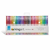 KINGART 400-30 GLITTER Rollerball GEL PENS, 30 Sparkling Colors with Soft-Grip Comfort, XL Ink Cartridge - For Coloring, Doodling, Scrapbooking, Journaling and General Use, All Ages, 30 Pens