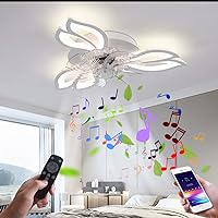 LED Music Fan Ceiling Light Ceiling Fan with Lamp and Remote Control Dimmable Quiet Modern Fan Ceiling Lamp with Bluetooth Speaker for Bedroom Living Room Dining Room Lighting 50 cm