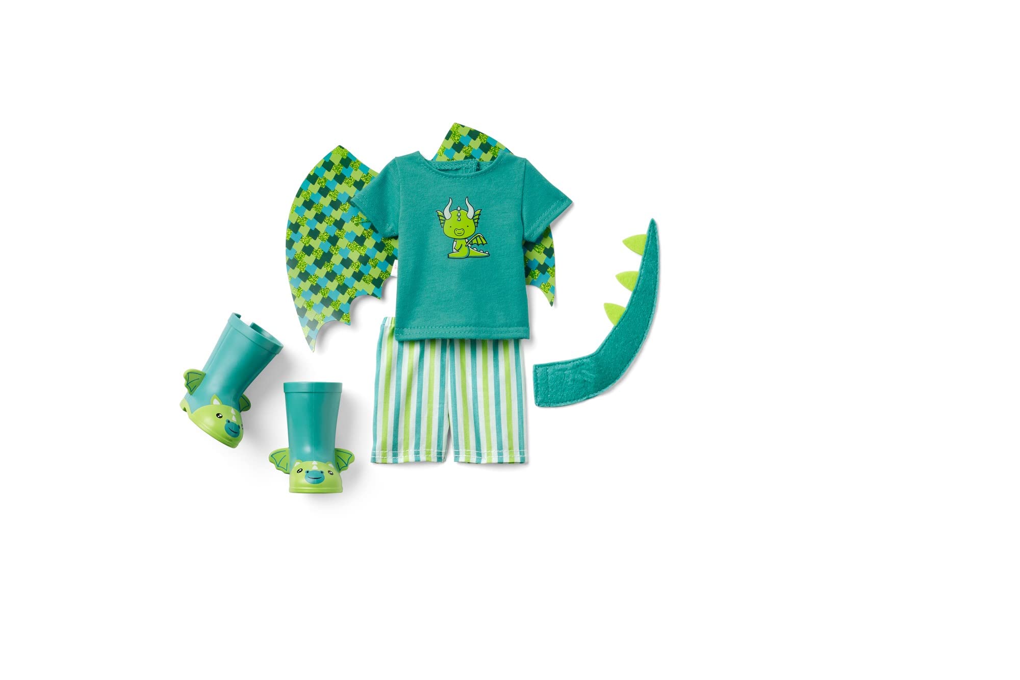 American Girl WellieWishers Bryant 14.5-inch Doll with Green Eyes, Medium Skin, Freckles, Brown Hair, a Short-Sleeved T-Shirt, Blue-and-Green Striped Shorts, Glittery Dragon Wings, Ages 4+