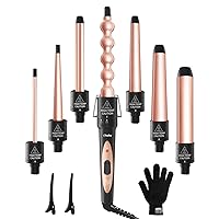 7 in 1 Curling Wand Set: Ohuhu Curling Iron Wand 7Pcs 0.35 to 1.25 Inch Interchangeable Ceramic Barrel Heat Protective Glove 2 Clips Dual Voltage Hair Curler for Girl Women Mother's Day Gift Rose Gold