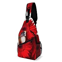Chest Bag Sling Bag for Men Women Red Flower And Butterfly Sport Sling Backpack Lightweight Shoulder Bag for Travel