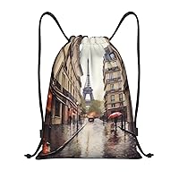 Rainy Street in Paris Drawstring Backpack Waterproof drawstring bags Gym Sackpack Sports String Backpack