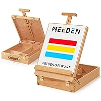 MEEDEN Extra-Large Tabletop Easel, Solid Beech Wood Table Top Easels for Painting Canvas, Sketchbox Easel, Table Art Easel for Adults & Artist, Art Supplies Storage Box,Hold Canvas Up to 28