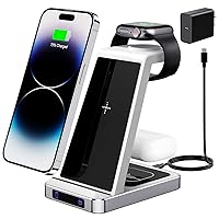 Wireless Charging Station, Wireless Charger 3 in 1 Compatible with iPhone 15/14/13 Pro/13/12/11/Pro/SE/XS/XR/X/8 Plus/8, 18W Wireless Charging Dock Stand for Apple Watch Series & Airpods,with Adapter
