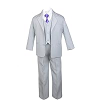 6pc Boy Gray Vest Formal Tuxedo Suits with Satin Purple Necktie Baby to Teen