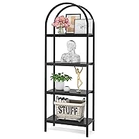 4-Tier Arched Bookshelf, Tall Open Bookcase Storage Shelves, Wood Metal Freestanding Display Rack Tall Shelving Unit for Home Office, Bedroom, Living Room, Industrial Black