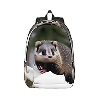 Opossum In Snow Print Print Canvas Laptop Backpack Outdoor Casual Travel Bag Daypack Book Bag For Men Women