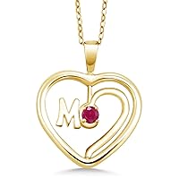 Gem Stone King 0.25 Ct Round Red Ruby 18K Yellow Gold Plated Silver Spinning MOM Pendant Necklace with Chain