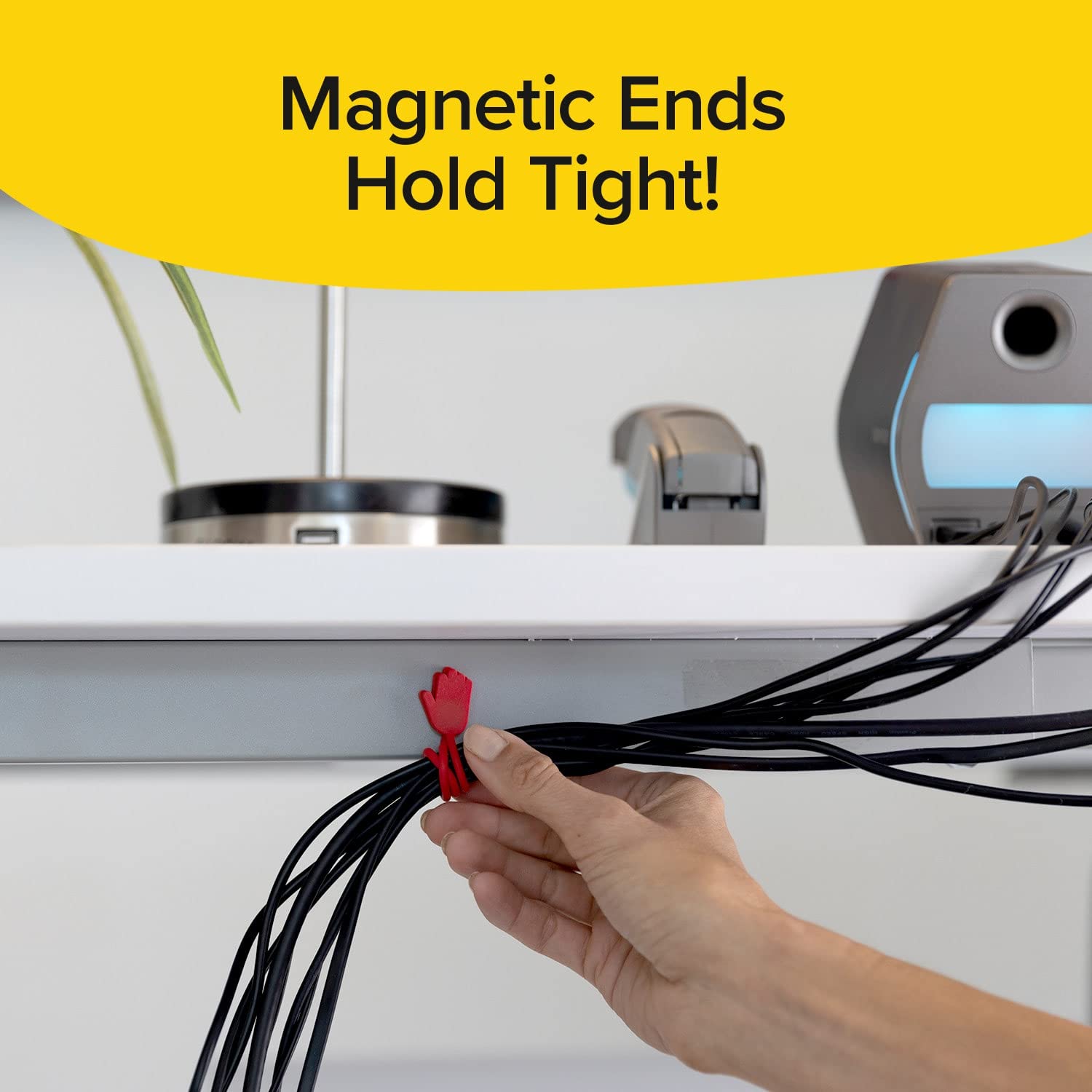 Ruby Holding Hands Ultra-Powerful Magnetic Silicone Zip Ties, AS-SEEN-ON-TV, Industrial-Strength Cable Ties with Magnet Automatically Stick Together, Reusable, Great for Cables, Cords
