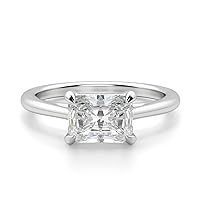 Siyaa Gems 2 CT Radiant Moissanite Engagement Ring Wedding Eternity Band Vintage Solitaire Halo Setting Silver Jewelry Anniversary Promise Vintage Ring