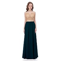 Women's Bridesmaid Chiffon Lace Beaded Prom Dresses Long Evening Gowns