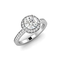 GEMHUB 1 Ct Round Shape Lab Created G VS1 Diamond Halo Style Classic Wedding Ring 14k White Gold Sizable