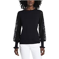 Vince Camuto Womens Paisley Lace Sleeve Pullover Sweater