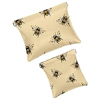 Women’s Pocket Cosmetic Bags, Waterproof Leather Makeup Bag No Zipper Self-Closing Makeup Pouch for Girls, Mini Bag for Purse - Cute Honey Bee Engraving Print