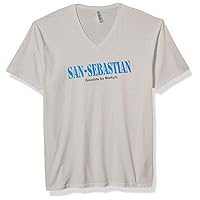 San Sebastian Printed Premium Tops Fitted Sueded Short Sleev V-Neck T-Shirt