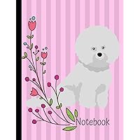 Notebook: Bichon Frise Dog School Composition Notebook 100 Pages Wide Ruled Lined Paper Pink Flowers