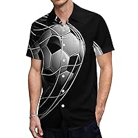 Soccer Ball on Black Hawaiian Shirt for Men Short Sleeve Button Down Summer Tee Shirts Tops