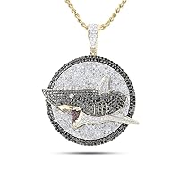 The Diamond Deal 14kt Yellow Gold Mens Round Black Color Enhanced Diamond Shark Pendant 4-7/8 Cttw