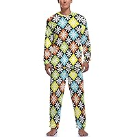 Diamond Argyle Pattern Print Pajama Set Top and Pants Mens' Nightgown Lounge Sleepwear